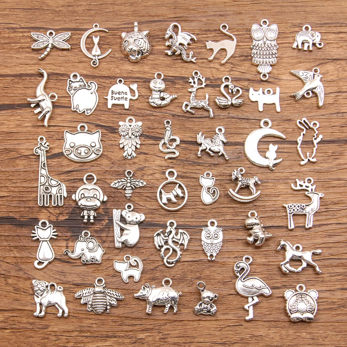 20PCS 26 Styles Mixed Alloy Antique Animal Charms For Jewelry Making DIY Handmade Pig Cat Dog Bird Giraffe Horse Snake Pendant