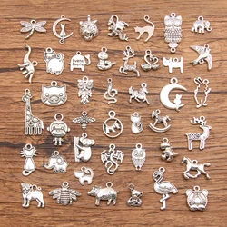 20PCS 26 Styles Mixed Alloy Antique Animal Charms For Jewelry Making DIY Handmade Pig Cat Dog Bird Giraffe Horse Snake Pendant