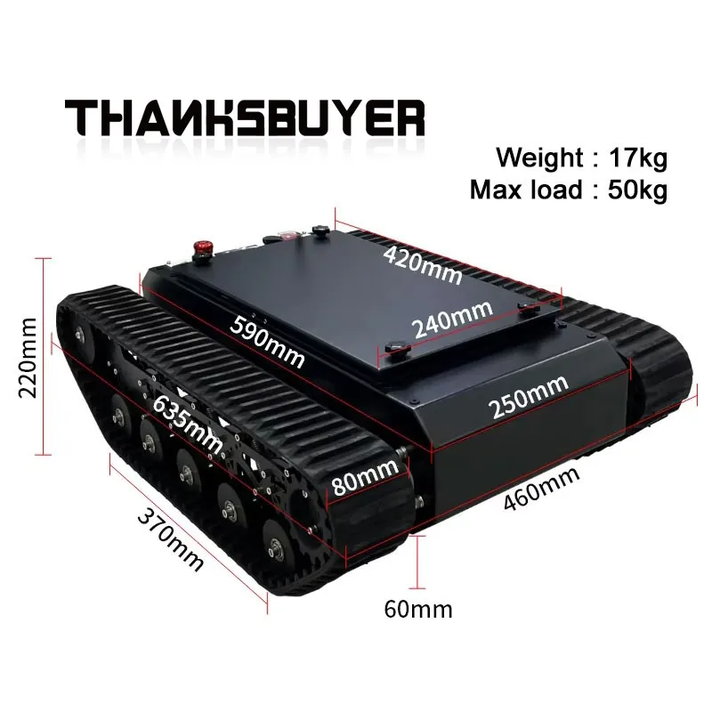 Thanksbuyer TR500 Heavy-Duty Tracked Robot Chassis Tank Chassis Assembled Shock Absorption Load 50KG Control DC Motor