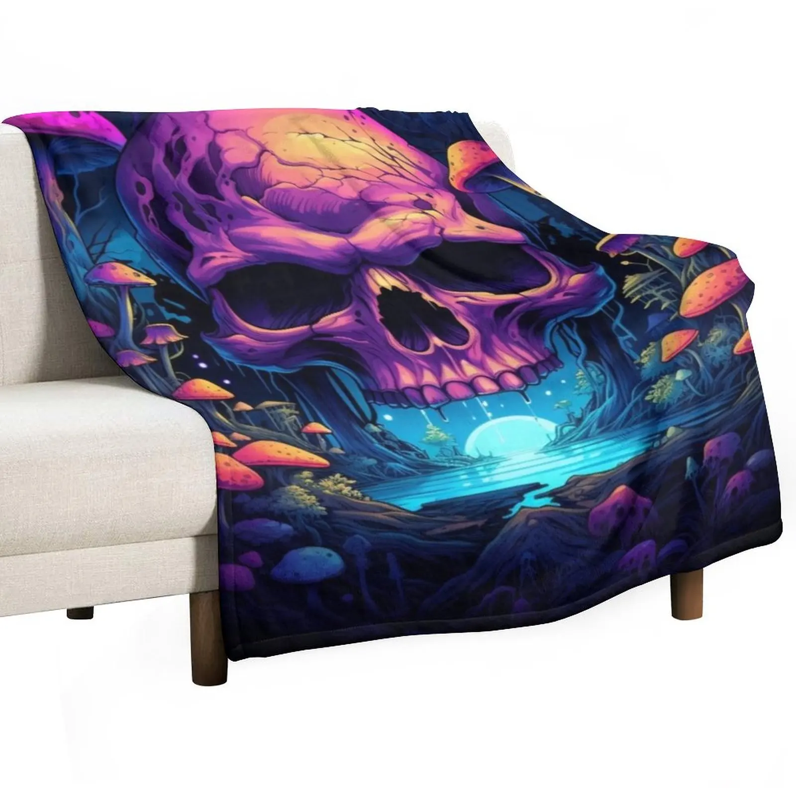 

Cool Anime LSD Neon Skull Throw Blanket Bed linens Luxury Thicken Hairy Winter beds Blankets