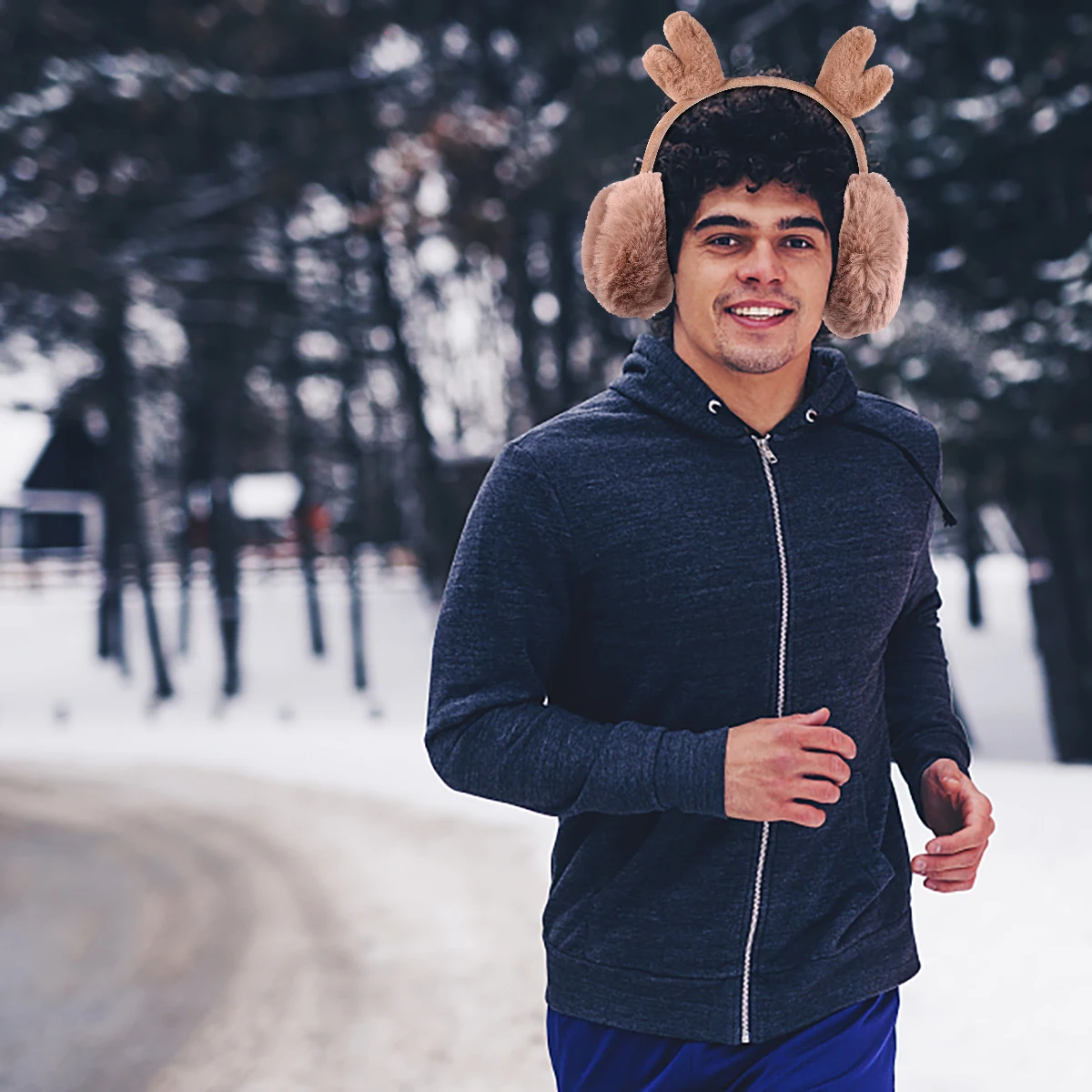 

Warm Earmuffs Reindeer Antlers Headband Warmer Winter Cover for