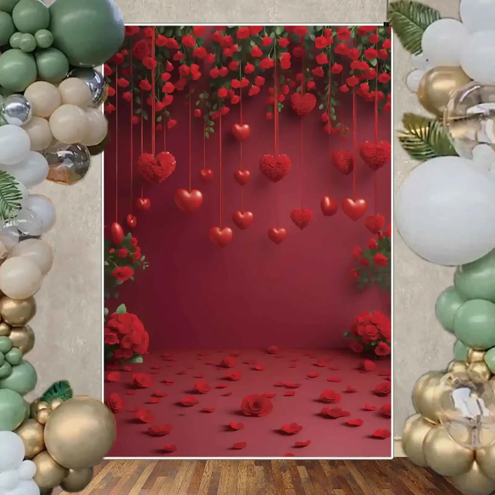 MOON.QG عيد الحب 14 فبراير التصوير خلفية معلقة القلب الأحمر روز الزهور استوديو الصور خلفية زينة الحفلات