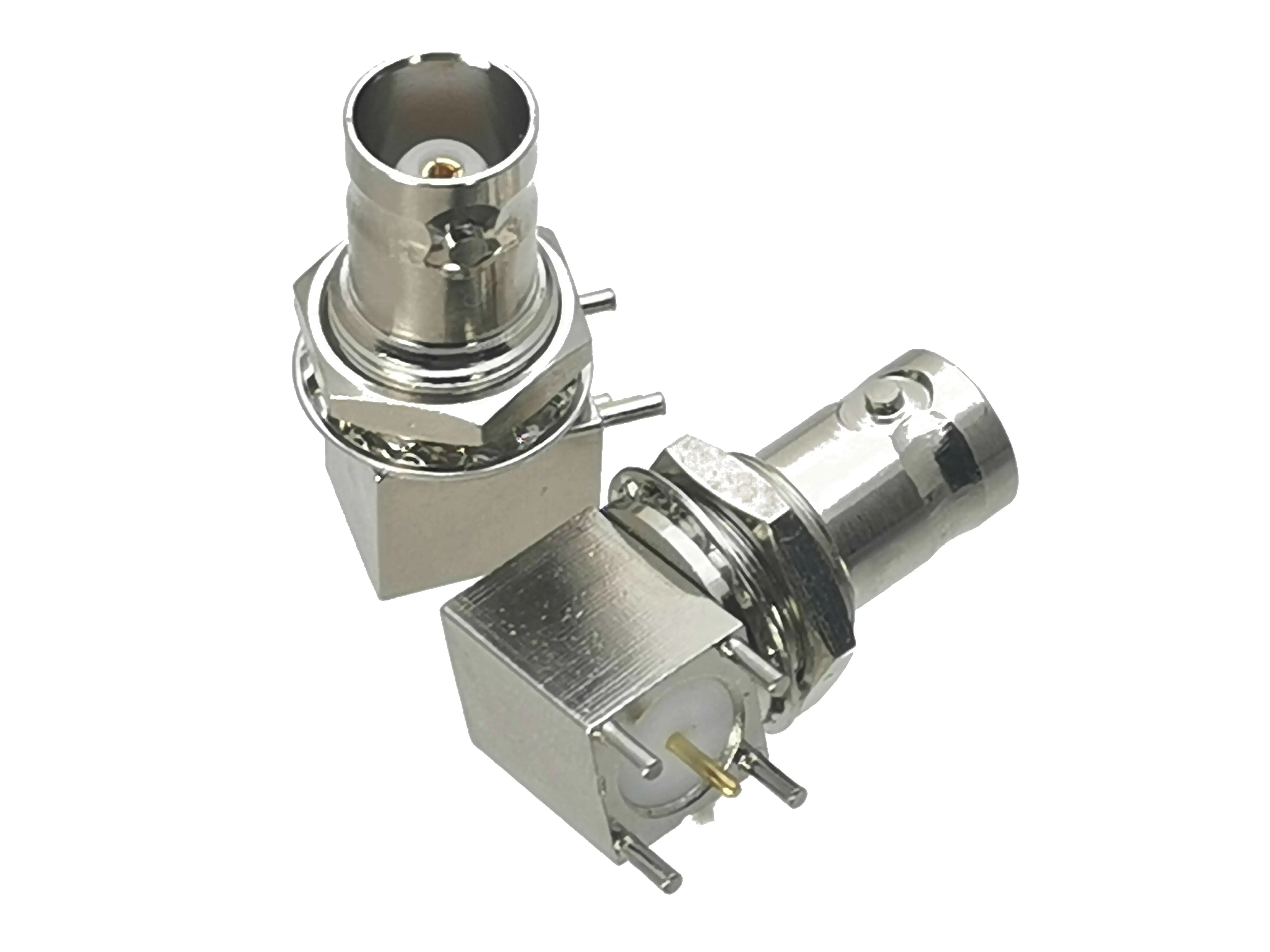 1pcs Connector BNC Jack Female Bulkhead Right Angle Solder PCB Mount Wire Terminals RF Coaxial Adapter New FJP-T1