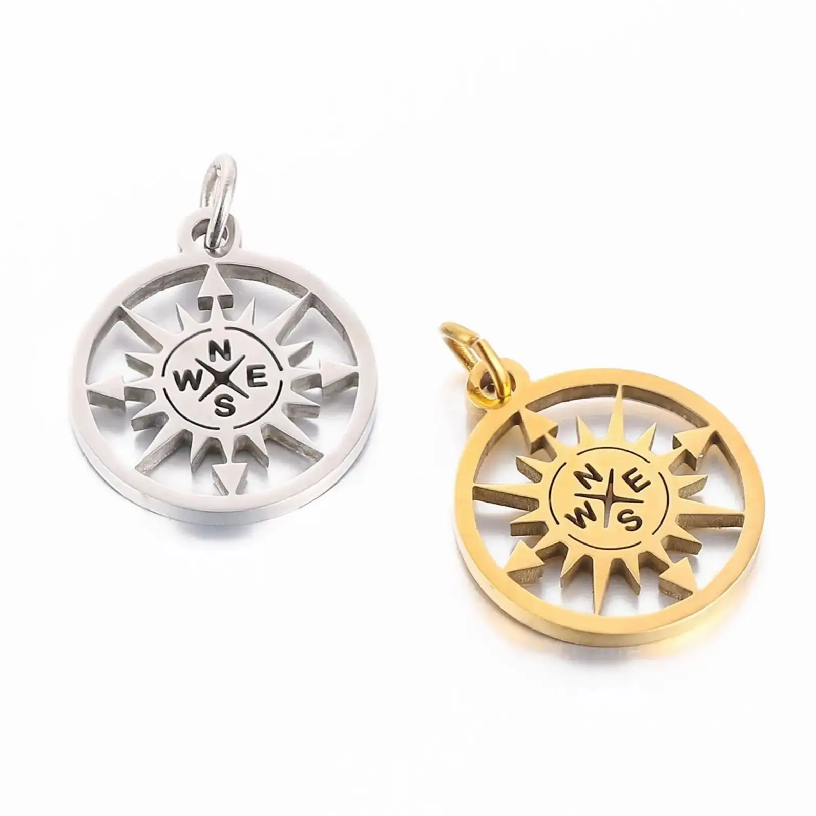 Dijes de brújula Náutica de acero inoxidable, colgante de mar Hawaiano, joyería hecha a mano para pendientes, pulsera, fabricación de collares, 5 piezas