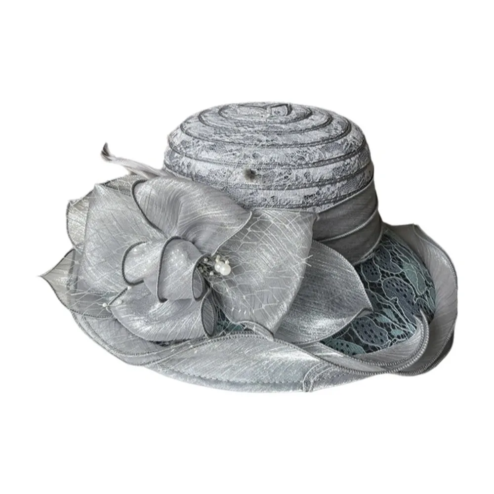 

Elegant Breathable Ladies Fascinator Hat Wide Brim Foldable Bucket Hats Bowknot Design French Style Sun Cap Summer Vacation