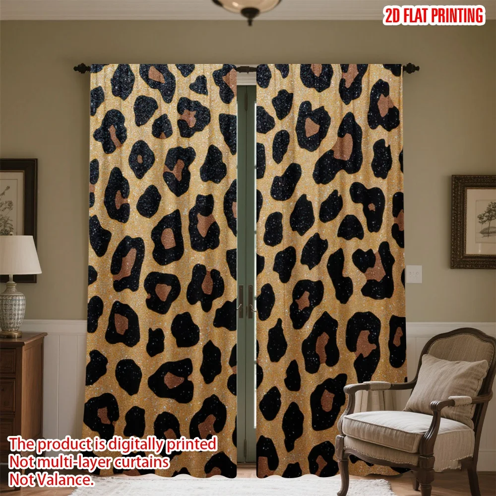 

2D flat printing 2pcs Window Curtains Leopard Spots Digital Printed Polyester Drapes Festive Curtains Perfect for Holiday Party