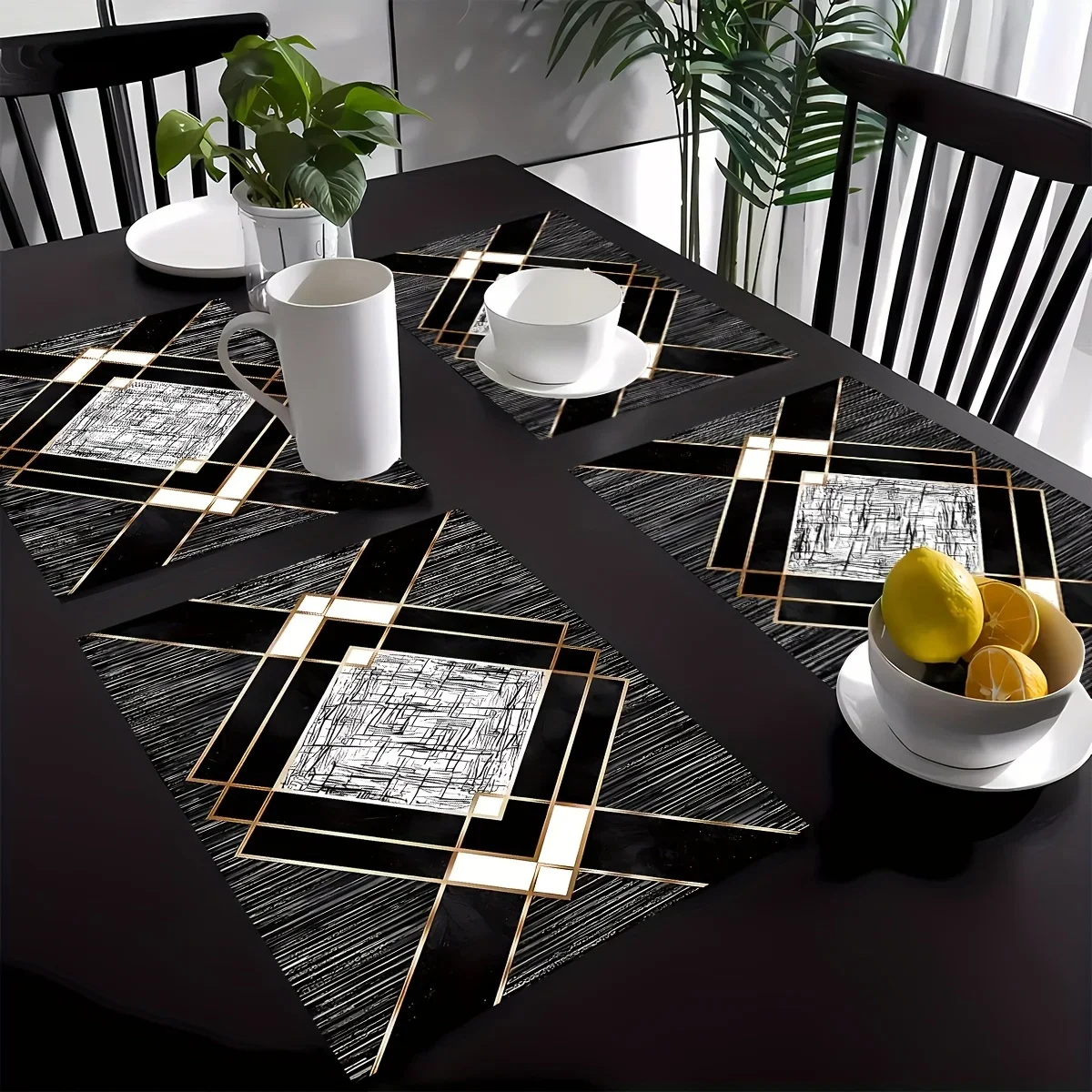 4PC Boho Placemats - Geometric Washable Table Mats for Dining & Parties, Elegant Holiday Decor, Machine Washable, 12x18