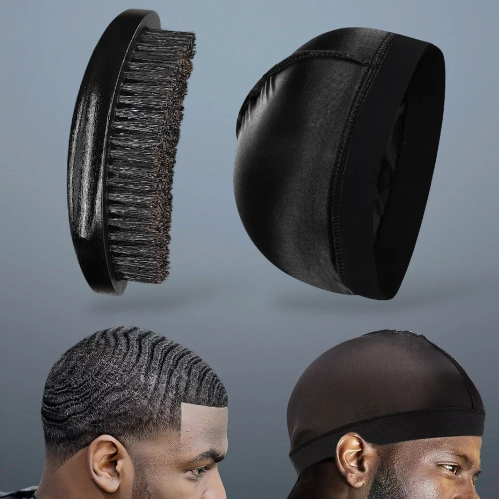 Gracemen 360 Wave Brush & Durag 2 in1 Set for Black Men Elastic Breathable Silky Wave Cap Night Sleep Waves Hair Du Rag