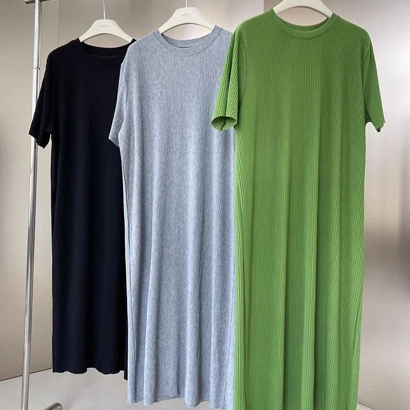 

2024 Women's Summer Fashion Long Loose T-shirt Dress Female O-neck Casual Dresses Ladies Solid Color Straight Vestidos X83