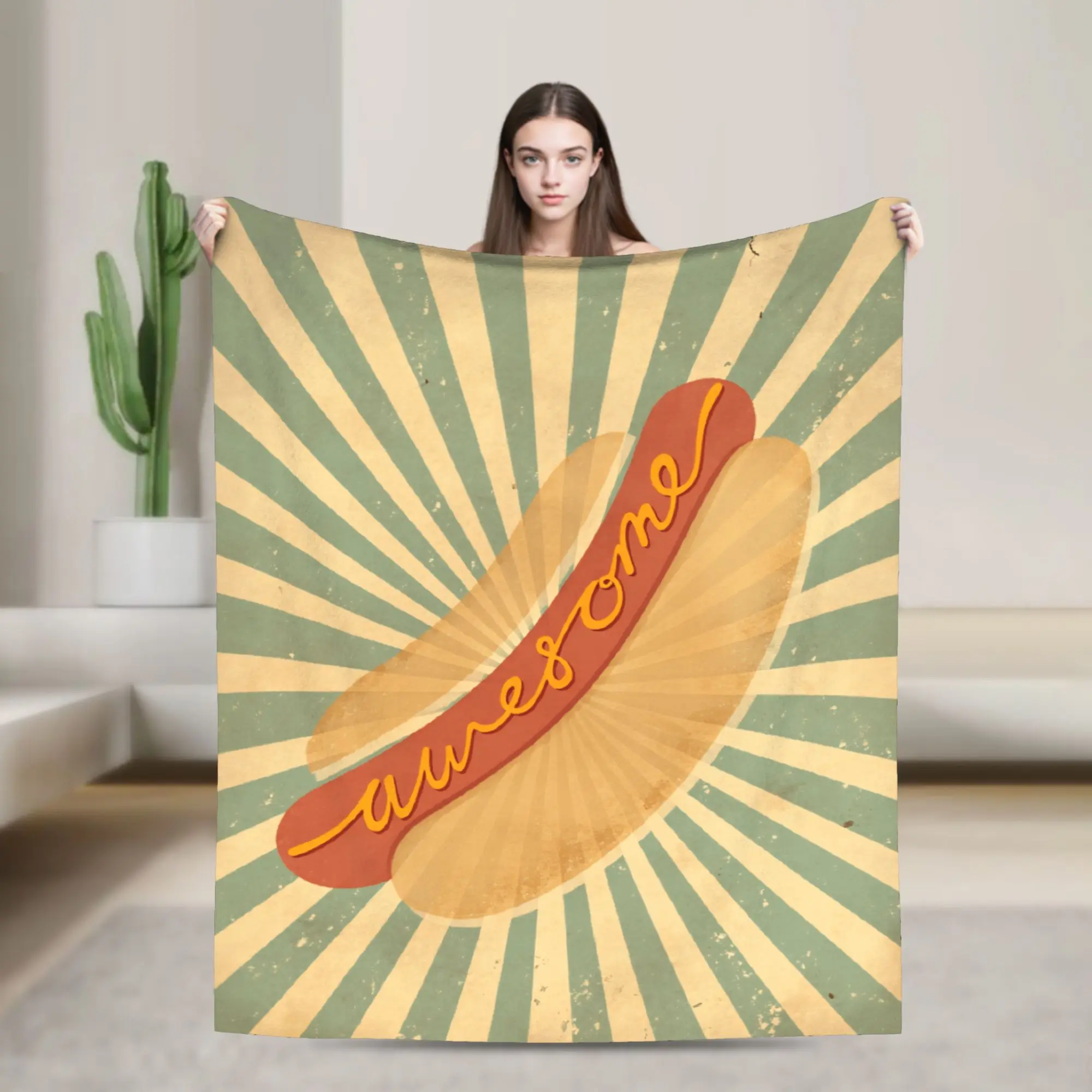 Warm Throw Blanket Picnic Sausage HOT DOG Blanket  Flannel Bedspread For Couch Chair Print Sofa Bed Cover