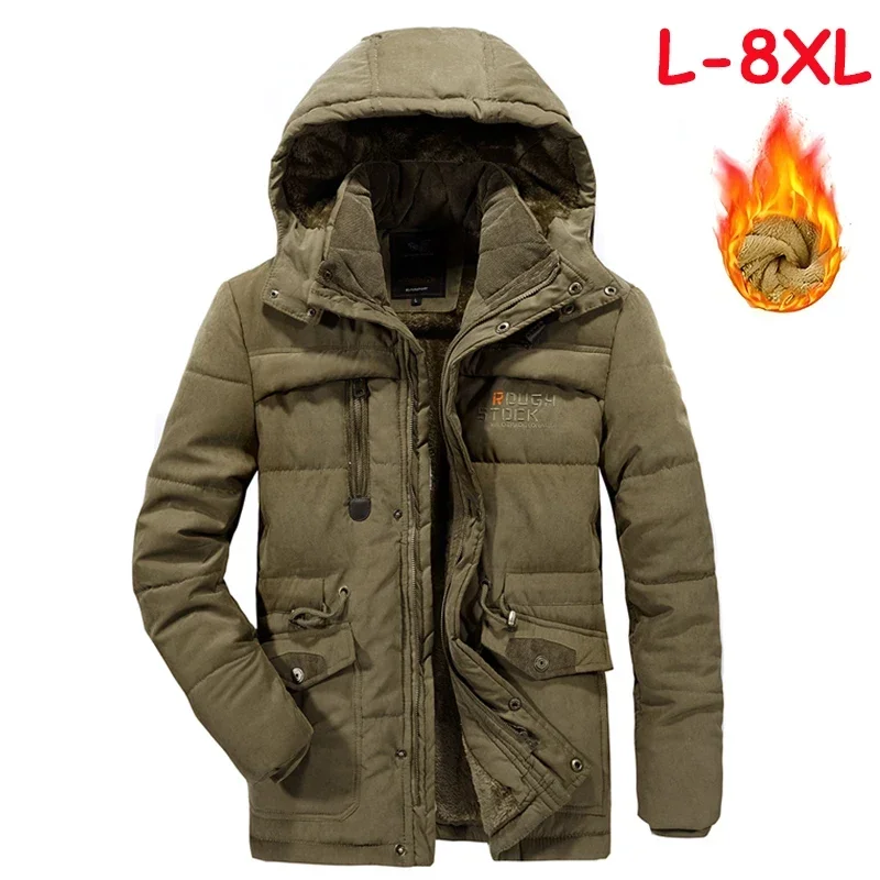 Plus Size 8XL Winter Men Fleece Jacket Warm Thick Windproof Jacket Coat Men Hooded Military Parkas Outdoor Tactical Jacket Male