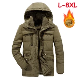 Plus Size 8XL giacca invernale da uomo in pile giacca calda e spessa antivento cappotto da uomo con cappuccio parka militare giacca tattica da esterno maschile