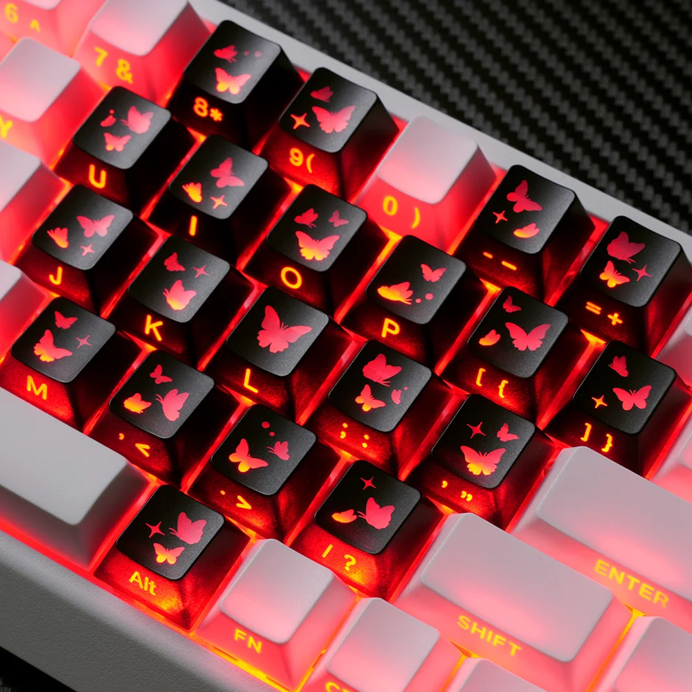 

Black Heart Butterfly Keycaps Custom Cherry Profile PC Side Engraving Translucent Artisan Keycap Mechanical Keyboard Accessories