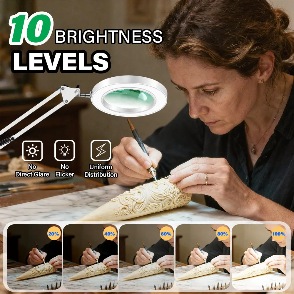 Triple Color 72LED Magnifying Glass Lamp 8X/10X Magnification USB-Powered for Jewelry Repair/Laboratory/Beauty Combo Tool Lamp