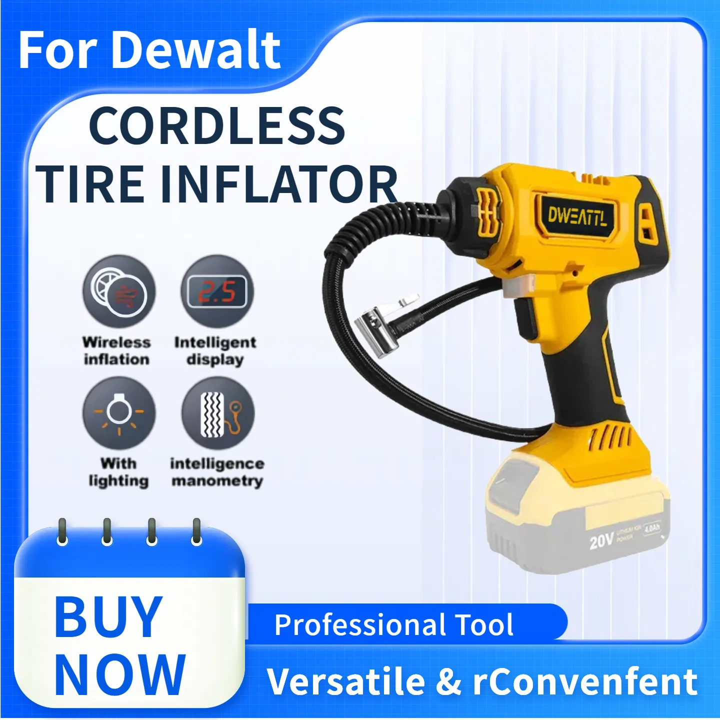 ل ديوالت سيارة التضخم مضخة هواء اللاسلكي منفاخ لإطارات السيارة ضاغط الهواء شاشة ديجيتال 20 فولت بطارية أداة السلطة #1