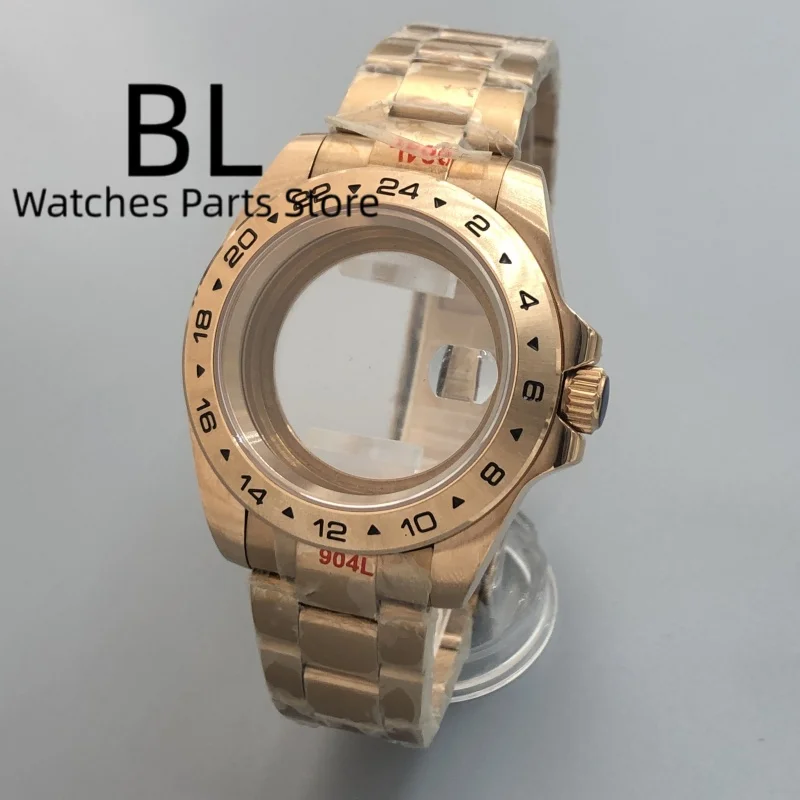 BLIGER 40mm Full Rose Gold EXP2 Watch Case 24H Bezel Sapphire Glass fit NH34 NH35 NH36 ETA2824 PT5000 Miyota DG2813 3804 movemen