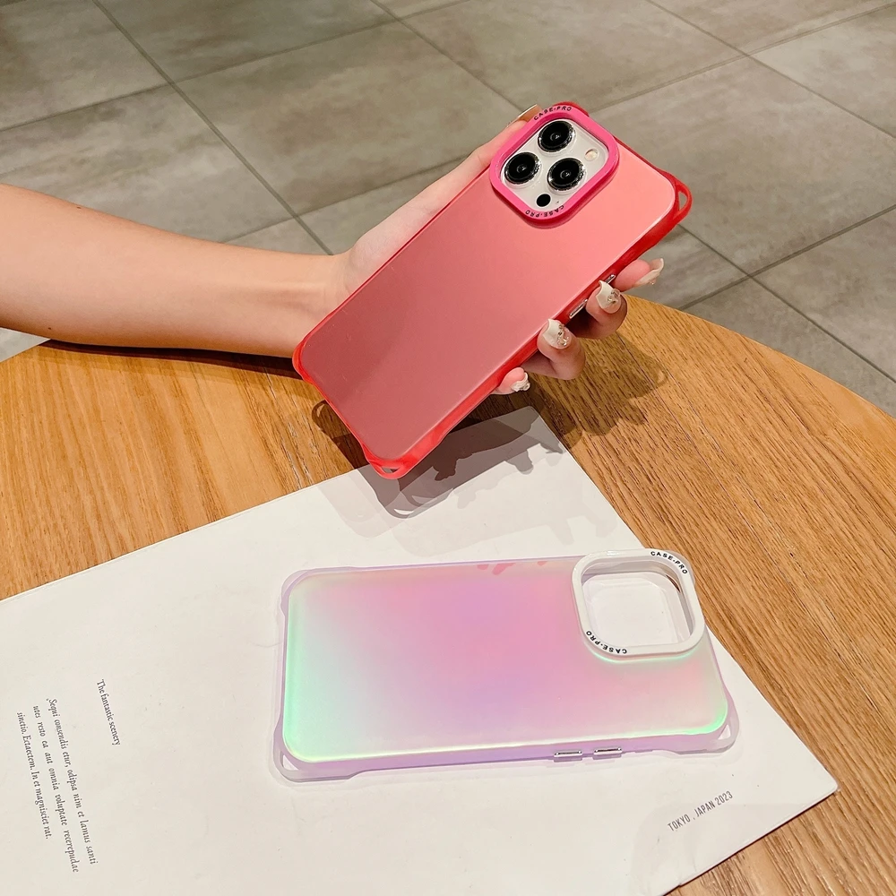 New Korea Luxury Matte Aurora Laser Gradient Soft Phone Case For iPhone14 13 12 11 15 Pro Max X XR XS Plus Shockproof Hard Cover