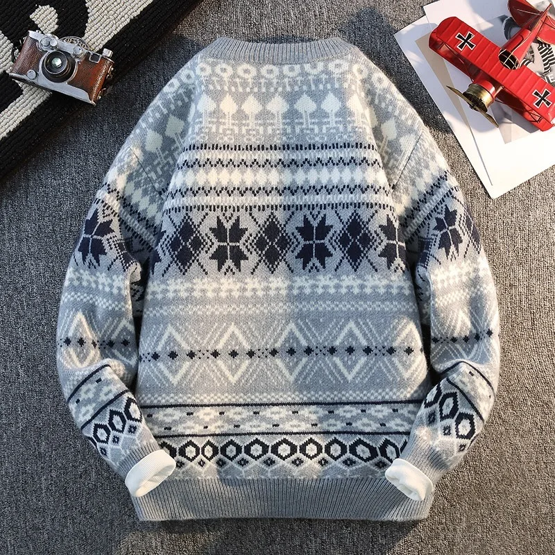 

Men's Autumn and Winter Pullover Round Neck Long-sleeved Casual Ethnic Style Sweater Knitwear Fashion Tops