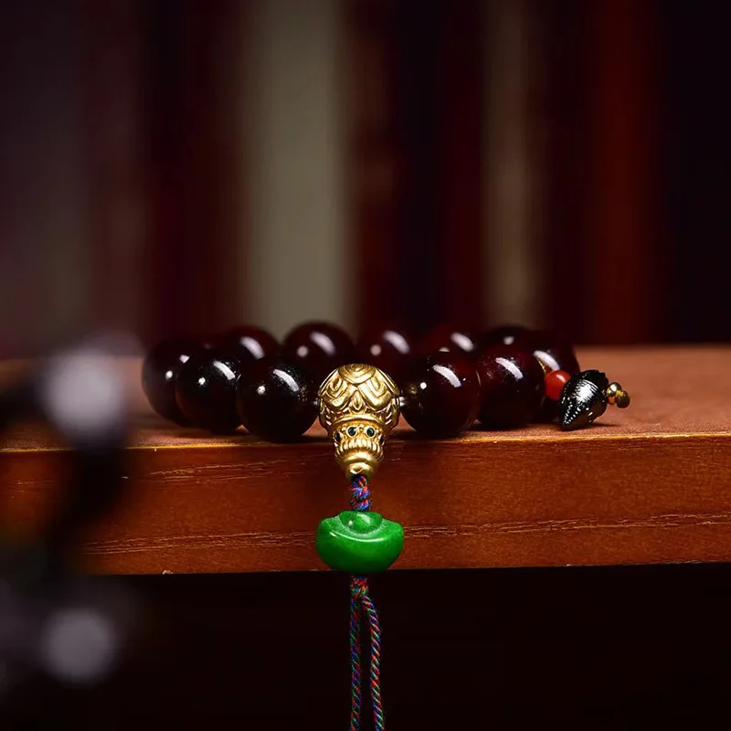 Natural Blood Mountain Turtle Bracelet, Single Strand, Tibetan Style, Unisex, with Old Copper -Tsa Bead, Vintage Bracele