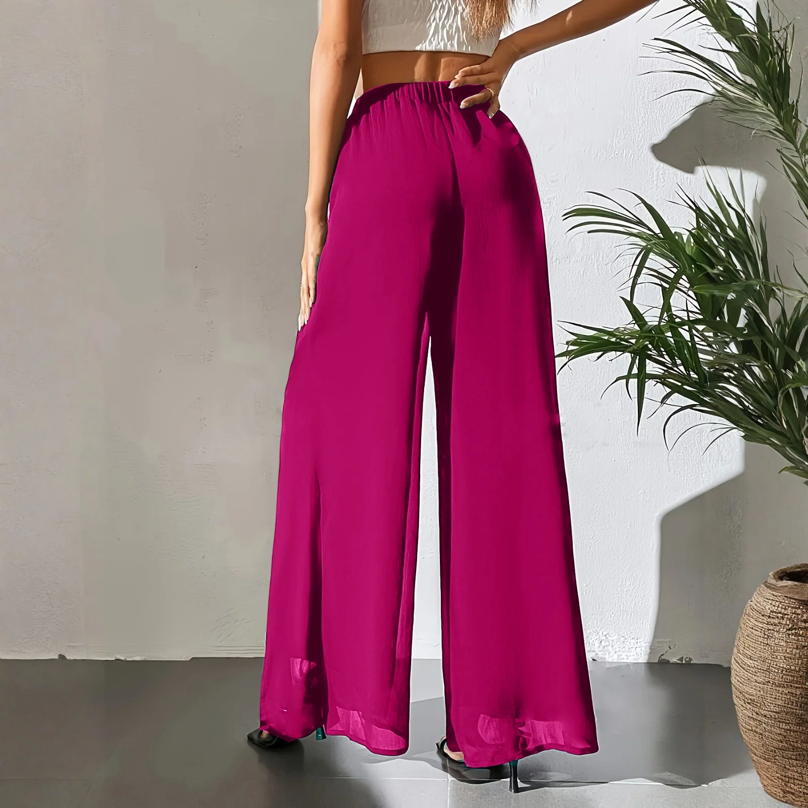 New Mom's Loose Pants Summer Fashion Versatile Ice Silk Chiffon Wide Legged Pants Women's Straight Casual 9-point Trousers