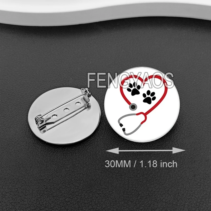 Stainless SteelI Love Veterinary Medicine Brooch Animal Doctor Pins Gift for Veterinary