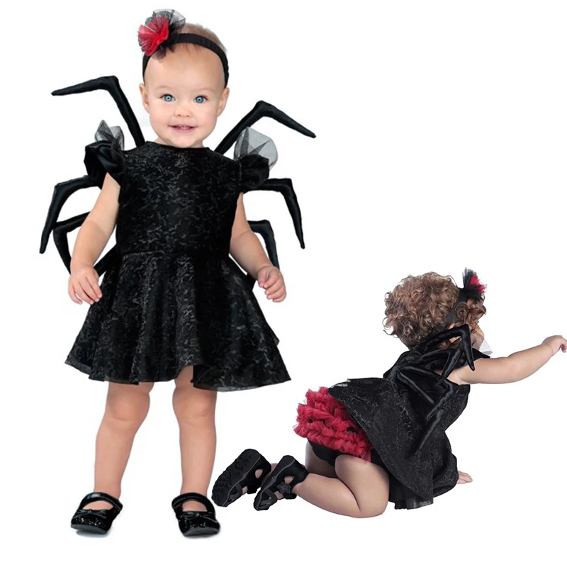 

Baby Spider Crawler Costume Animal Black Spider Belly Babies Cosplay Fancy Dress Up Black Dress for Girls