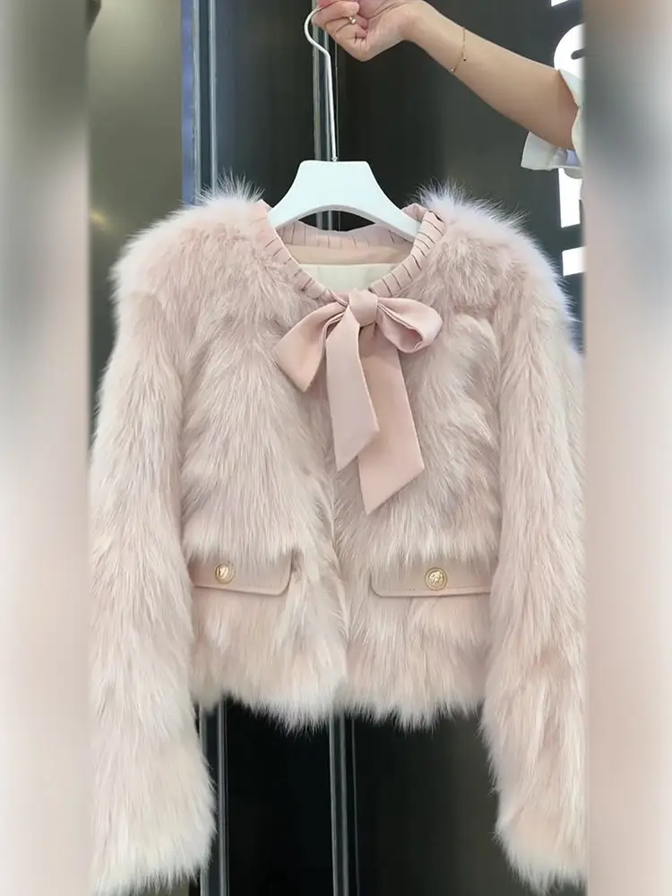 معاطف شتوية من الفرو الصناعي للنساء تصميم غير رسمي سترات دافئة بأكمام طويلة من الموهير 2025 ملابس علوية فرنسية أنيقة