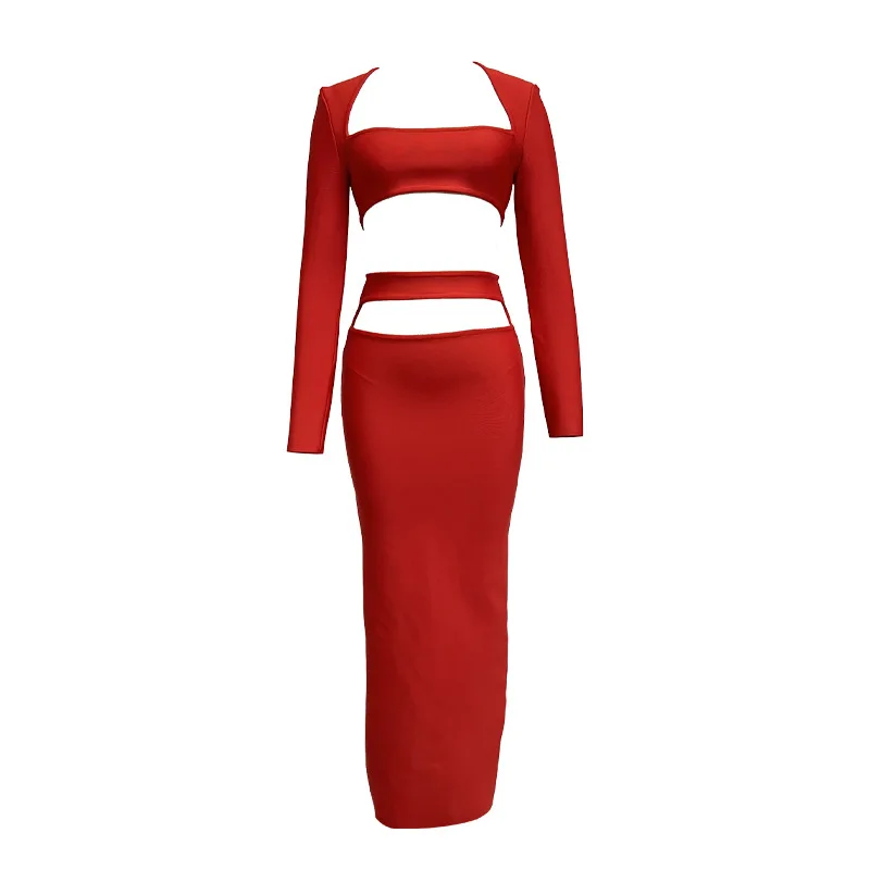 وصل حديثًا لعام 2025 للنساء2 مجموعة عصرية مثيرة ومثيرة على السرة بقصة منخفضة وقصيرة للغاية وأكمام طويلة + تنورة مجوفة بنصف طول