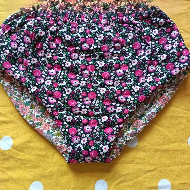 Floral Print Quilted Briefs Fluffy Warm Padded Mid Waist Panties Elastic Waist Adult Training Pants Washable Reusable Handmade