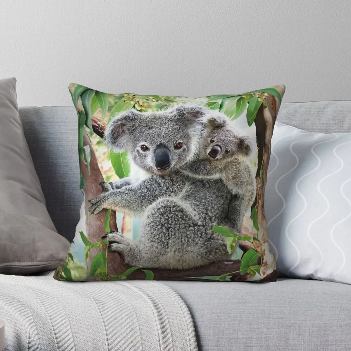 Koala Cuddles On Tree Square Pillowcase Polyester Linen Velvet Pattern Zip Decor Bed Cushion Cover 18