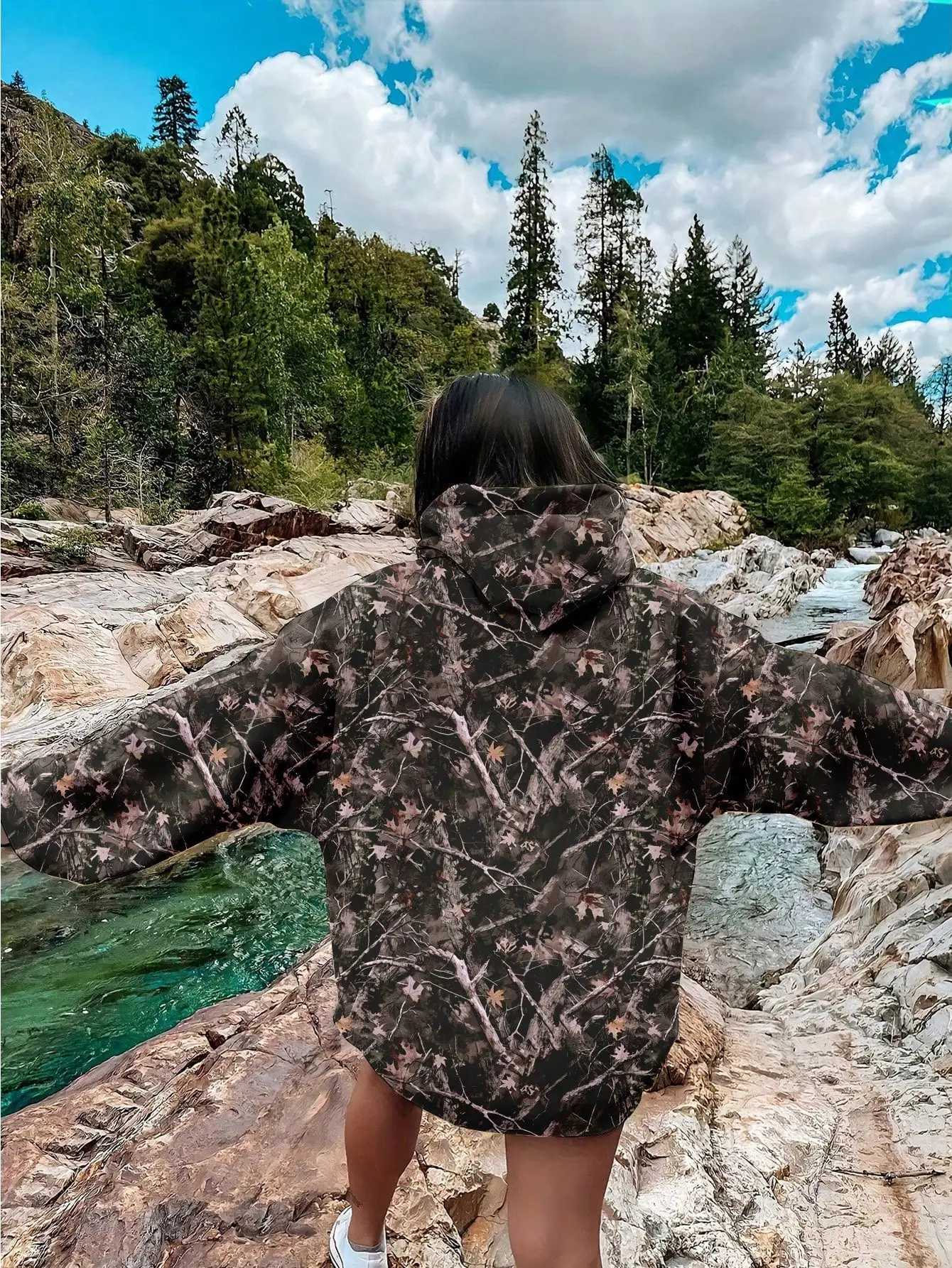 

Женская толстовка свободного кроя с камуфляжным принтом, повседневная толстовка на осень-зиму