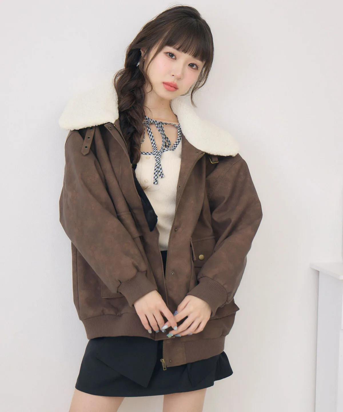 

Sweet Cool 2025 Winter Plush Splicing Lapel Long Sleeve Loose PU Jacket Ladies Commuter Versatile Zipper Quilted Coat Women