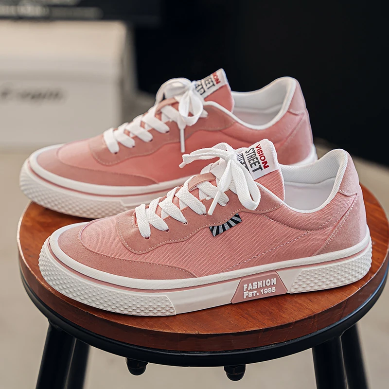 

Hot Sale Pink Designer Casual Shoes Men Fashion Breathable Canvas Sports Shoes Men Low-top Vulcanized Canvas Sneakers Plimsolls