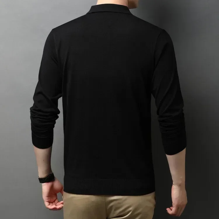 2024 High Quality Casual Men's Polo Sweater  Warm Comfortable Long Sleeved Woollen Pullover Lapel  Knit Sweater