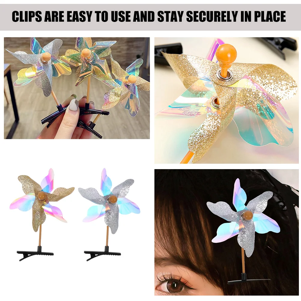 

12Pcs Windmill Hair Clips Glitter Barrettes for Girls Kids Accessories Teens Party Hair Decorations Windmill Barrettes