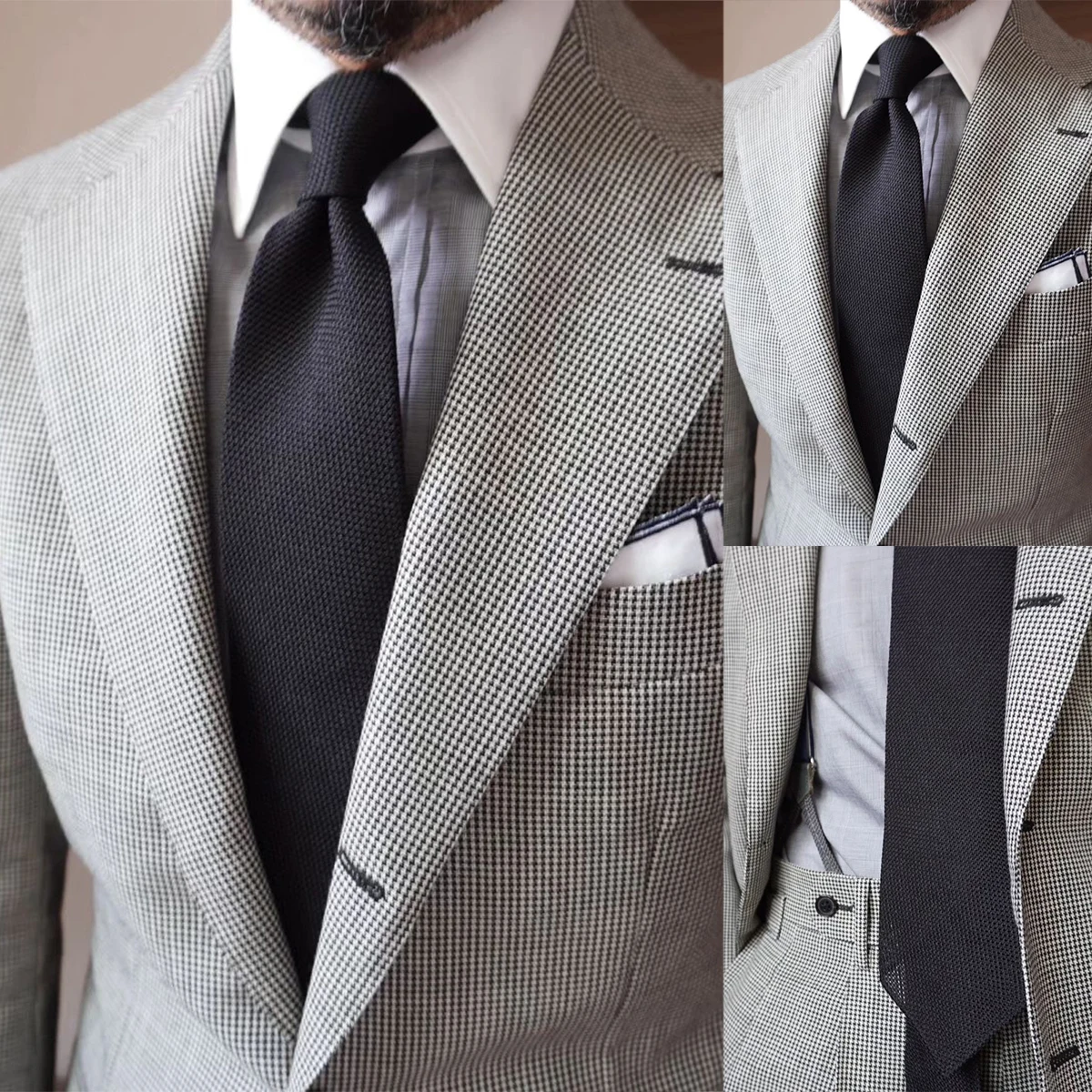 

Houndstooth Satin Wedding Men Suits Single Breasted Notch Lapel 2 Pieces Blazer+Pant Formal Business Wear Custom Made