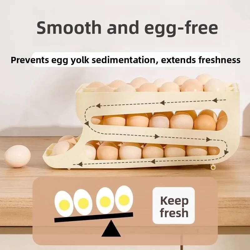 Kitchen Double Mouth Multi-layer Slanted Mouth Automatic Rolling Egg Dicer Fridge Egg Tray Freshness Preservation Storage Box
