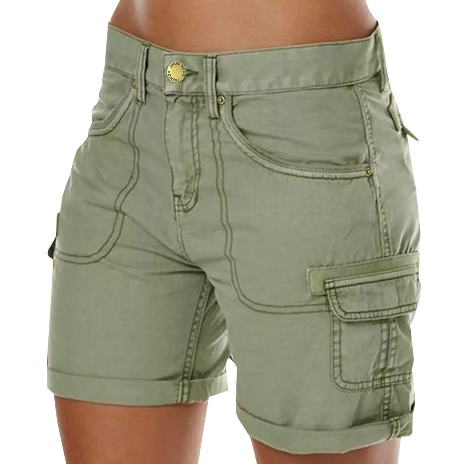 

Straight Retro Basic Cozy Women'S Cargo Shorts Loose Solid Color Mini Pant Summer Beach Shorts Buttons Short Hot Pants Trousers