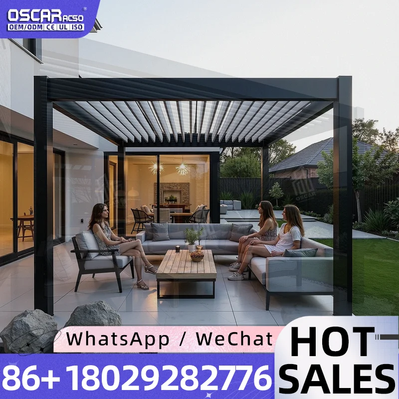 Modern Aluminum Pergola Outdoor Gazebo Waterproof Motorized Bioclimatic Patio Cover Carport Garage Canopy Garden Shed Kit Europe