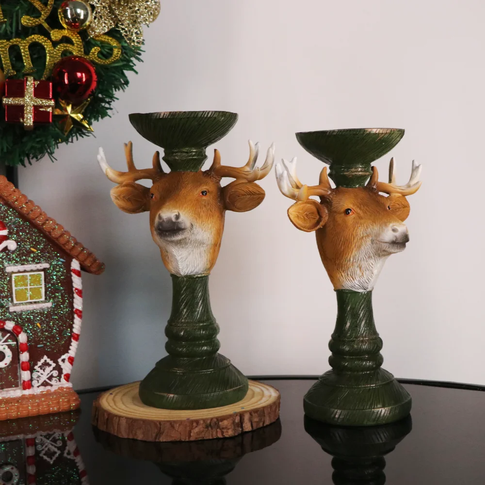 Weihnachtlicher Dekorativer Kerzenhalter aus Kunstharz, Weihnachtsmann-Rentier-Statue, Hirschkopf-Kerzenhalter, Heimdekoration, Tischdekoration – Detail 2