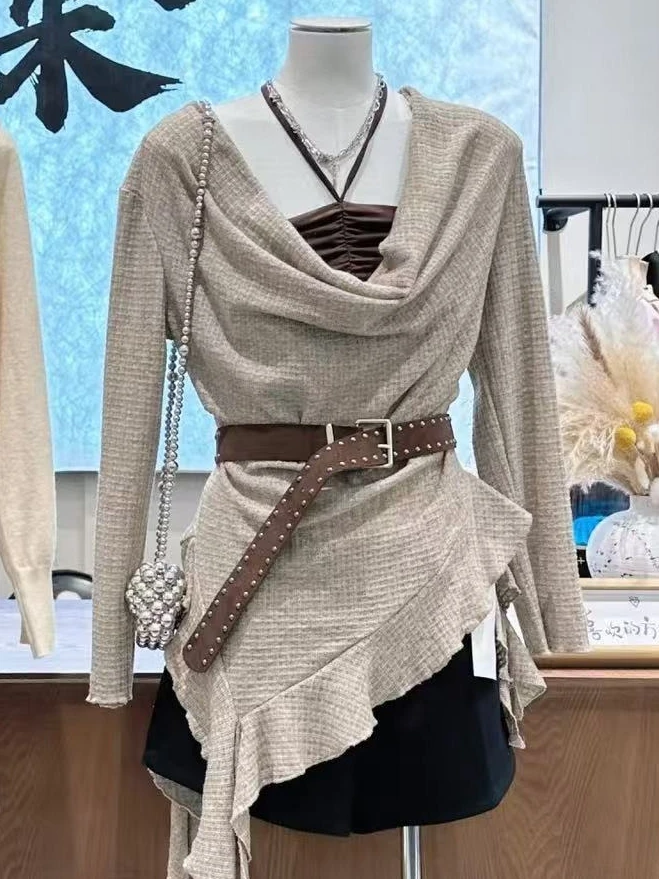 

Комплект из двух предметов в корейском стиле 2026: женские свободные футболки с коротким рукавом и топы с высокой талией для повседневного образа.