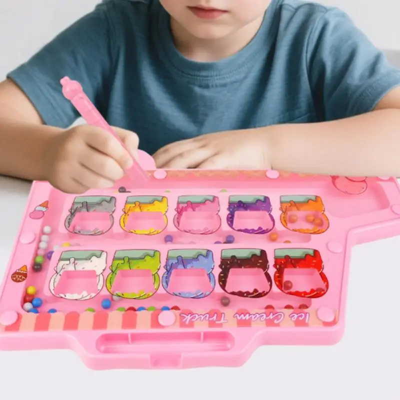 1 conjunto de caneta de treinamento de motor fino, controle de contas móveis, jogo sensorial, brinquedo educacional, labirinto magnético montessori, jogo de classificação de cores