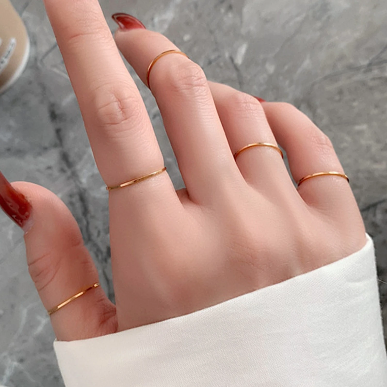 Minimalist Stainless Steel Plated Gold Silver Thin Classic Combo Dome Stacking Knuckle Rings For Lady Rings For Women Jewelry