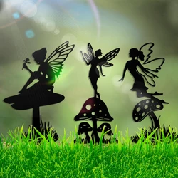 1PC Decorative Metal Fairy Garden Stakes Outdoor Garden Decor Black Fairies Silhouette Stake for Yards Patio Lawn Spring Decor