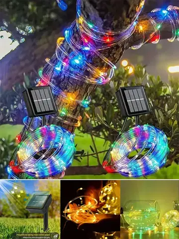 LED Solar String Lights Garden Waterproof Tube Rope Lamp Christmas Garland Fairy Lights For Outdoor Holiday Decoration Lighting
