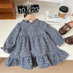 Children Clothing Girl Dress 2023 New Autumn and Winter Plush and Thickened Korean Style Floral Long Sleeved Princess Skirt