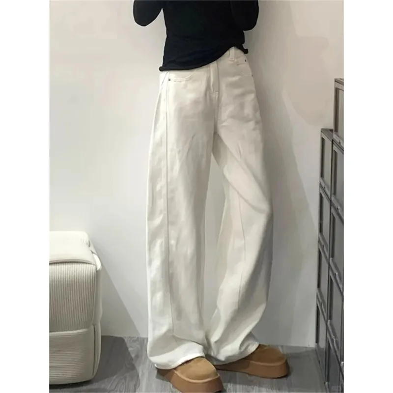 

Белые женские широкие джинсы, новые джинсовые брюки с высокой талией, утягивающие брюки-бананы, свободный крой