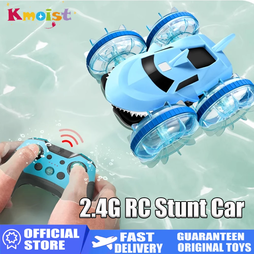 

RC Car Shark Gesture Sensing Double-Sided Stunt Vehicle with Light Amphibious 2.4G Remote Control Toy for Boys Kid Birthday Gift