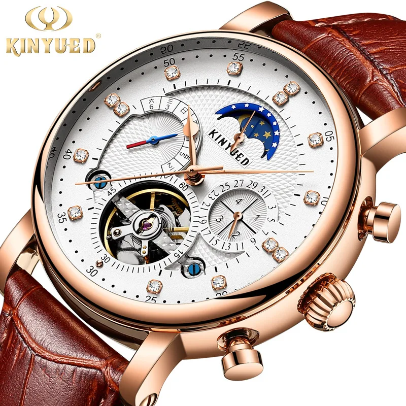 

KINYUED Mechanical Automatic For Men Wrist With Winding Watches Watch Tourbillon Movement Skeleton Man Luminous Waterproof Uhr