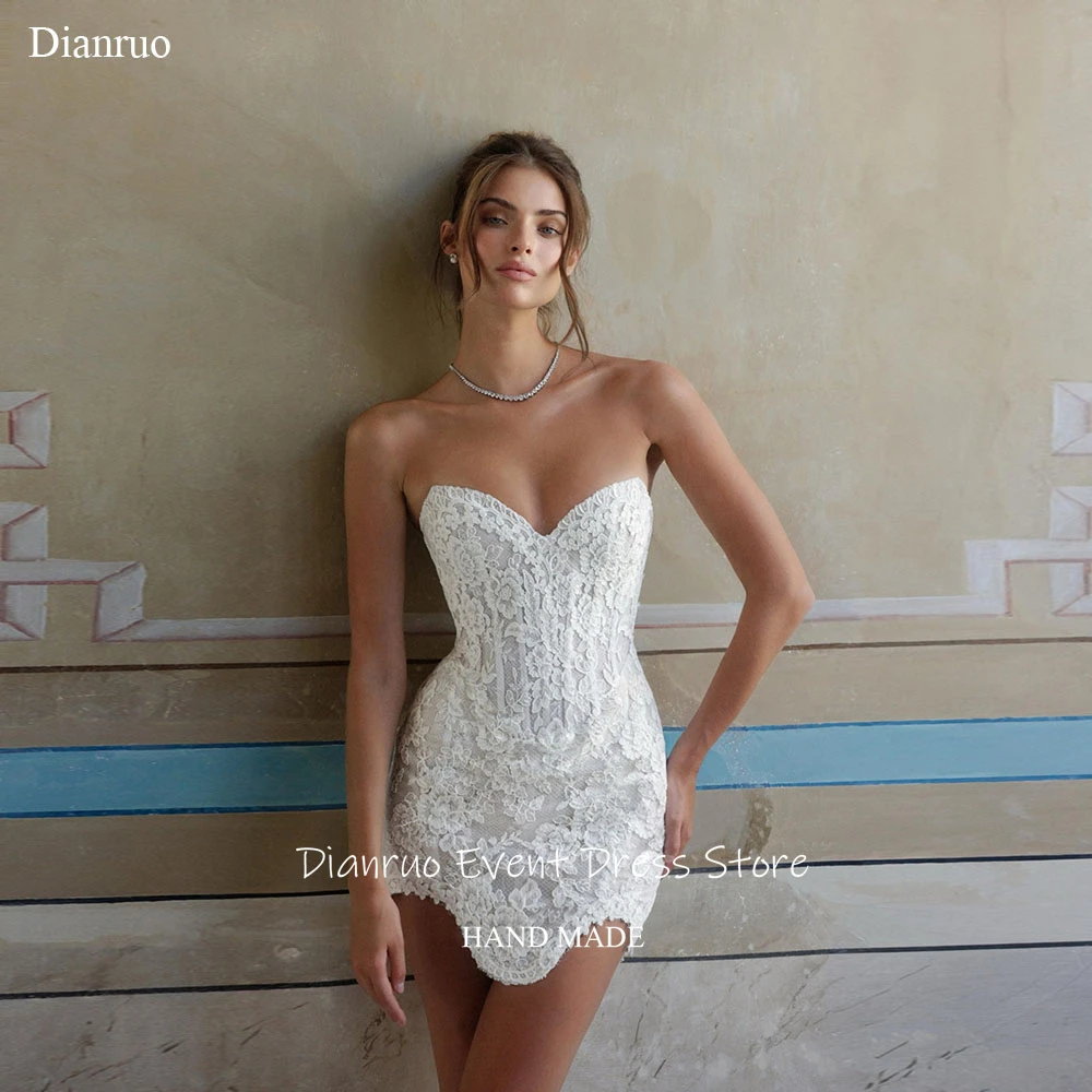 Gaun Pengantin Tanpa Lengan Dianruo yang Menawan, Gaun Prom Mini dengan Kerah Sweetheart, Gaun Homecoming dengan Aplikasi Halus, Dapat Dipesan Sesuai Ukuran